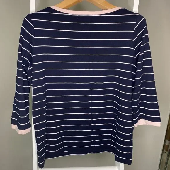 LRL Ralph Lauren Shirt Womens 1X Blue White Striped 3/4 Sleeve Cotton - Picture 5 of 6